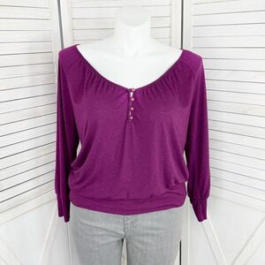 Old Navy Button V Neck Knit Top Shirt Purple Large‎
